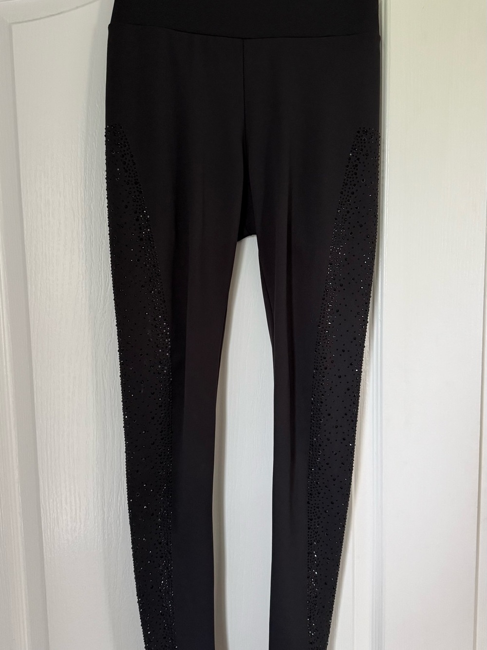 Black Stretch Leggings with Side Crystal Detail